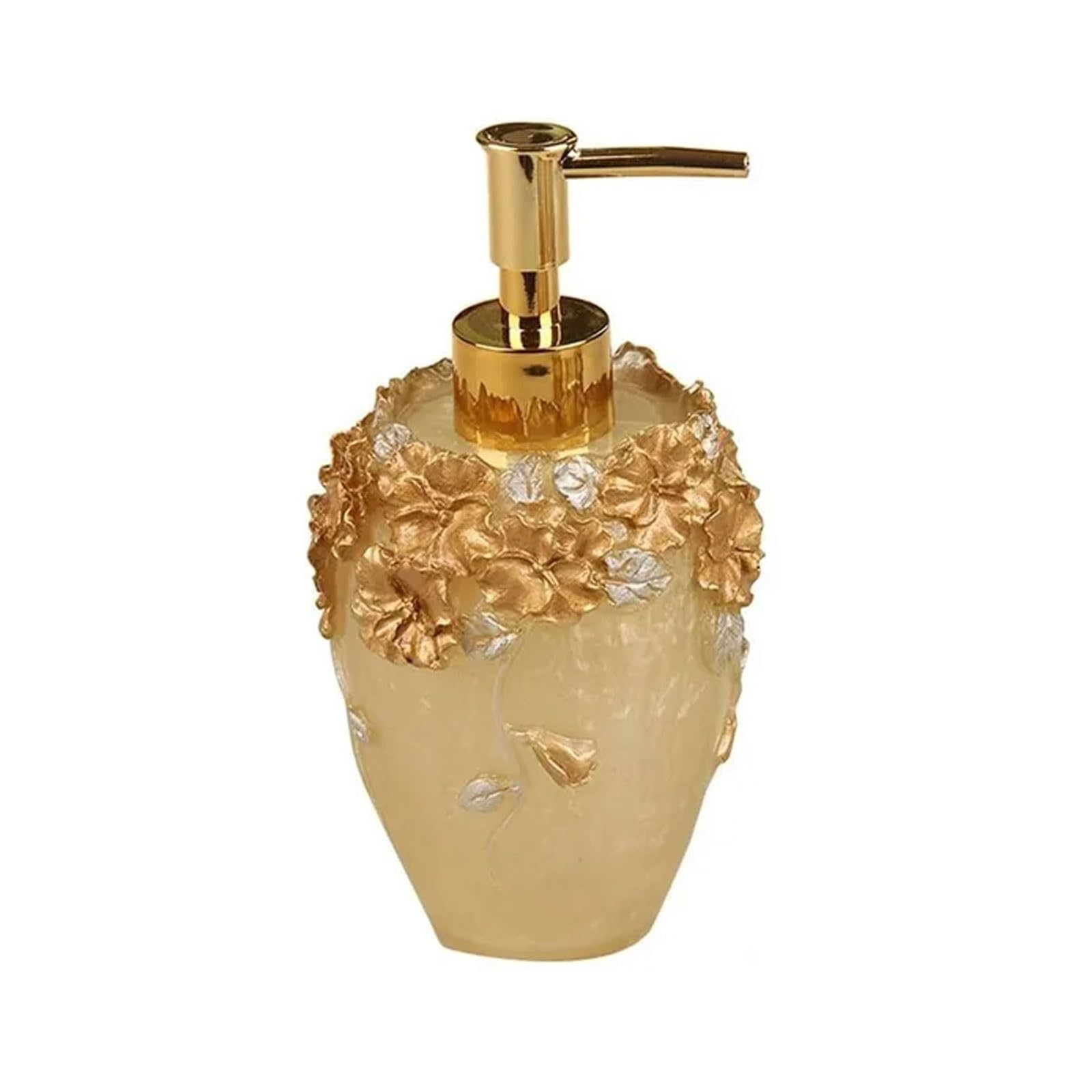 Vintage Flower Soap Dispenser Hand-Painted Resin Lotion Bottle, 10.1oz, Countertop for Bathroom Kitchen(Gold)