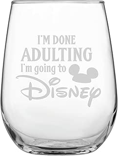 Engraved Stemless Wine Glass | Disney-Inspired Glass | Mickey Mouse Fan | Minnie Mouse Fan | Funny Birthday | by Laser Etchpressions | I'm Done Adulting I'm Going To Disney