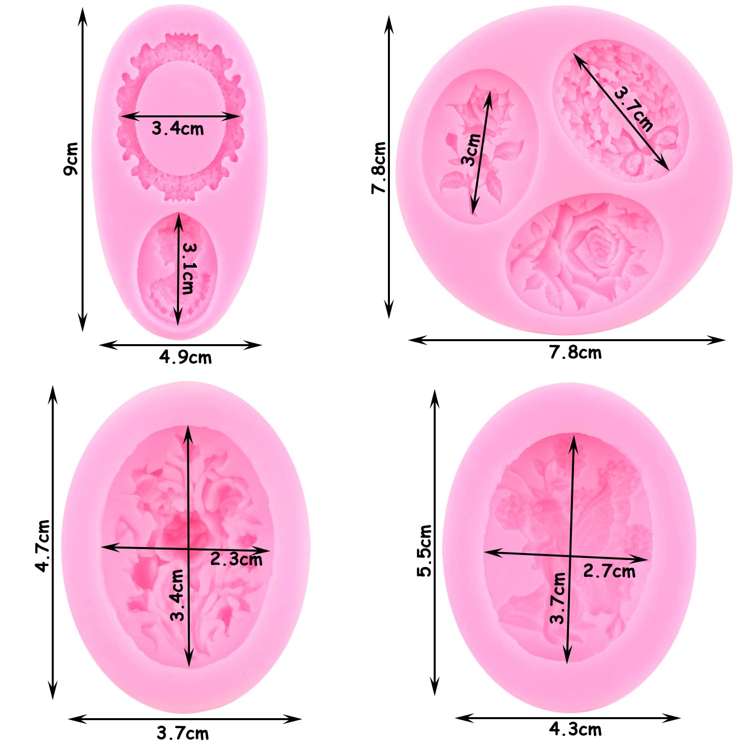 Zixiang Juego de 4 moldes de silicona para decoración de pasteles, chocolate, caramelos, arcilla polimérica, diseño de hada y rosas