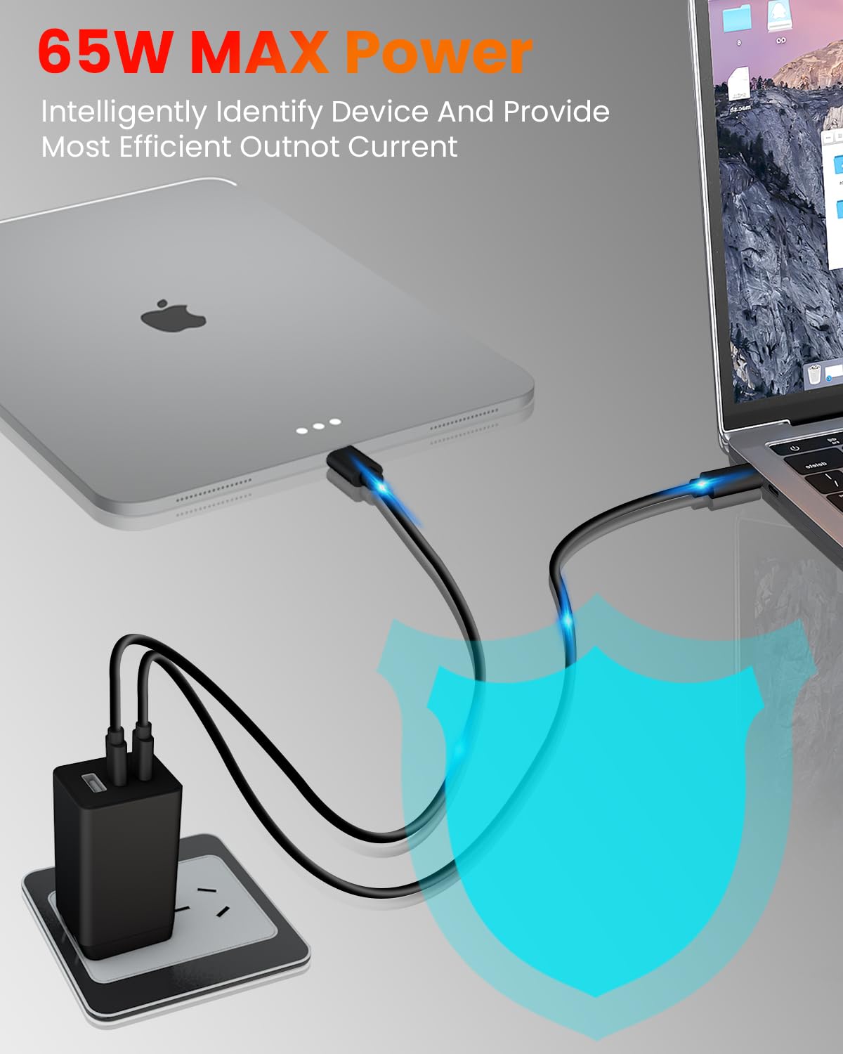 USB-C Charger 65W GAN PD3.0 USB Wall Foldable Fast Charger for Sumsang S25 S25Ultra,S24 S24 Ultra,iPhone 16 15 Series, iPad Pro 11 12.9 inch,MacBook Pro, Dell XPS 3 PortsTravel Charger