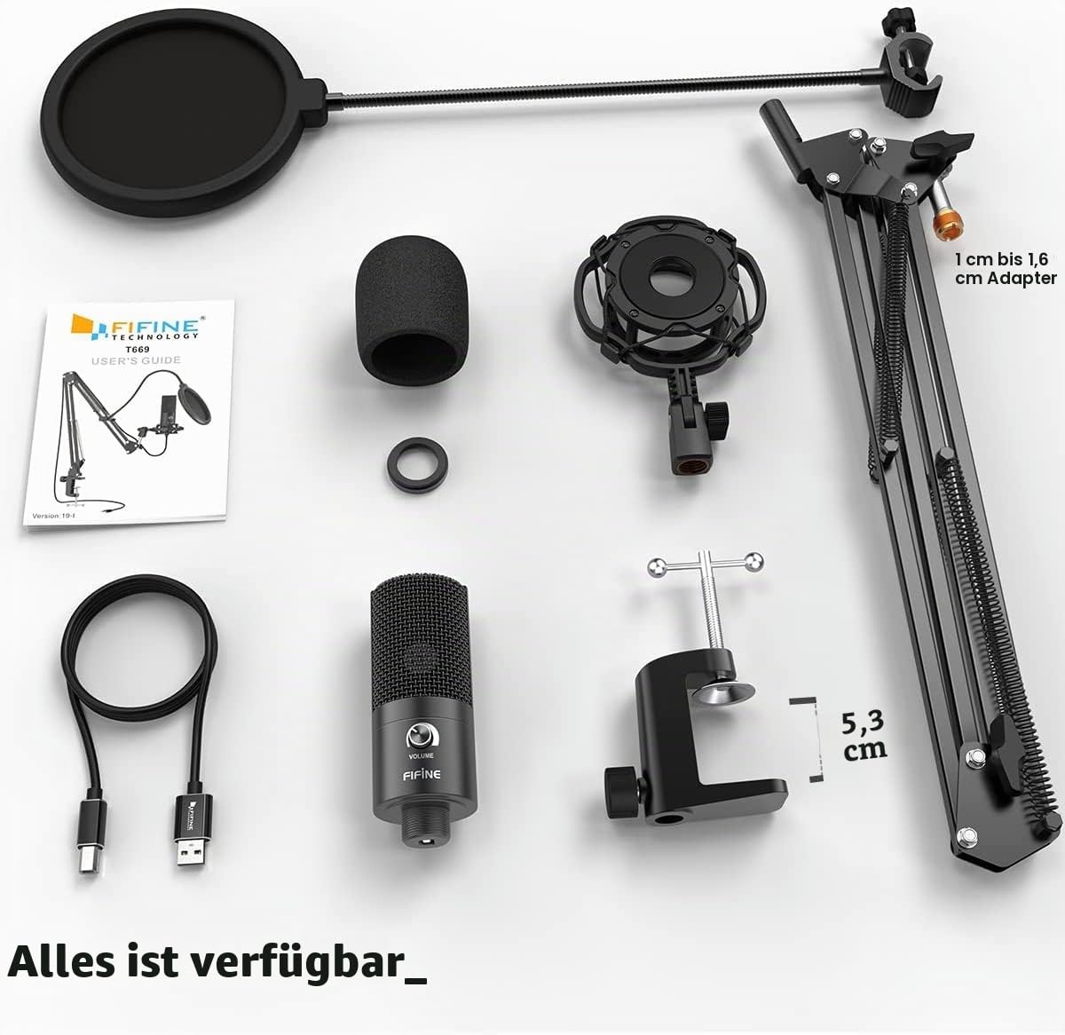 FIFINE Streaming Mikrofon PC mit Arm, USB Mikrofon PS4 PS5 MAC, Popfilter, Shock Mount, für Gaming Podcast Studio