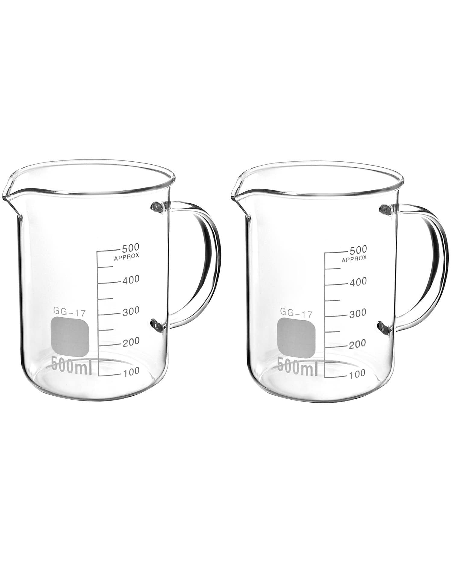 500ml Becherglas mit Griff aus Borosilikatglas – Messbecher für Labor, Küche und Zuhause(2 pcs)