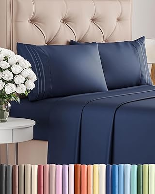 Queen Size 4 Piece Sheet Set - Comfy Breathable & Cooling Bed Sheets Set - Hotel Luxury Bedding for Women, Men, Kids, Teens, Boys & Girls - Deep Pockets, Soft, Wrinkle Free - Oeko-Tex - Blue Stripes 2