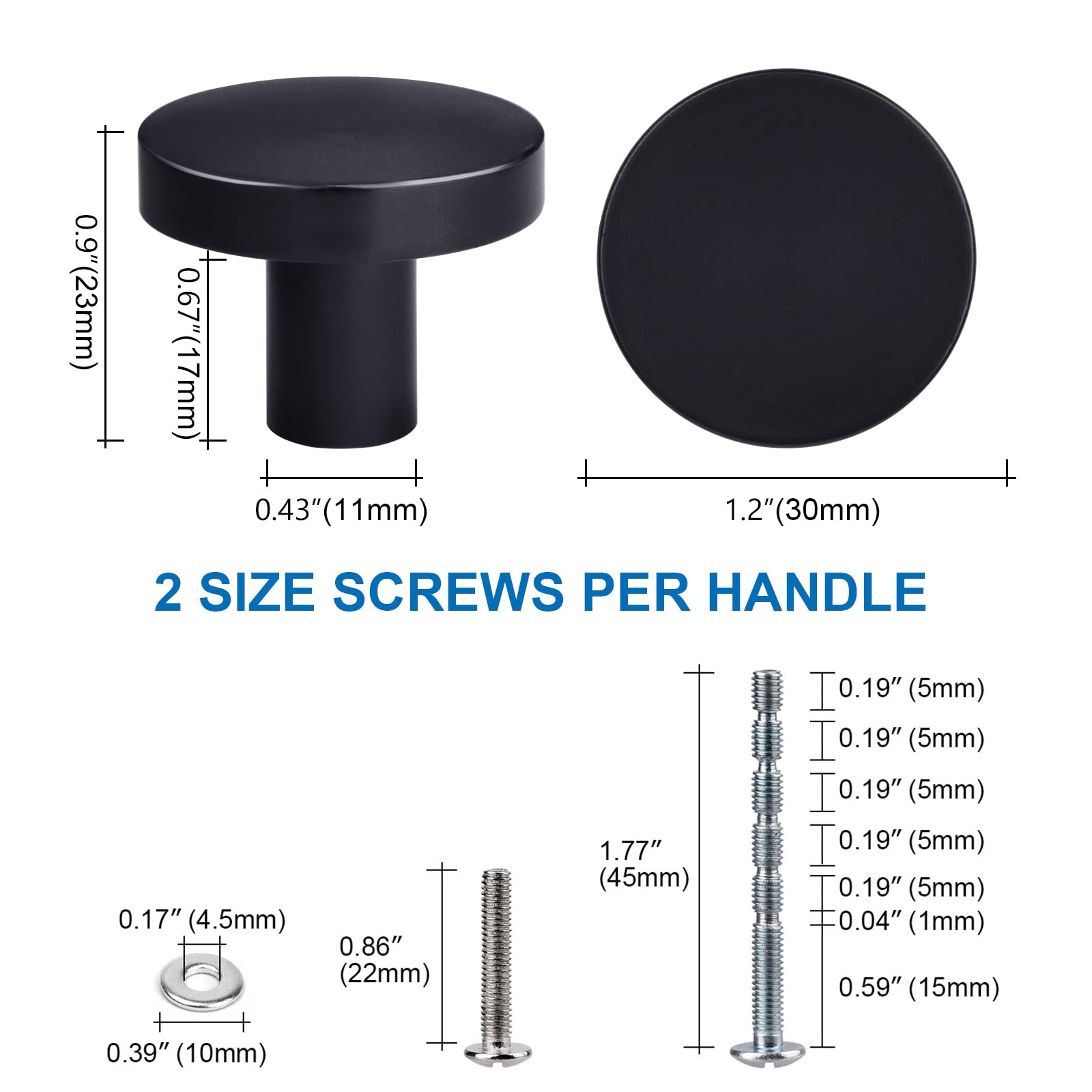 WEAVERBIRD 10 Pack Drawer Knobs Black Knob Handles Black Cupboard Door Knobs Aluminum Alloy Single Hole Cupboard Knob with Screws Round Drawer Pulls Matte Black Door Knob - Image 3