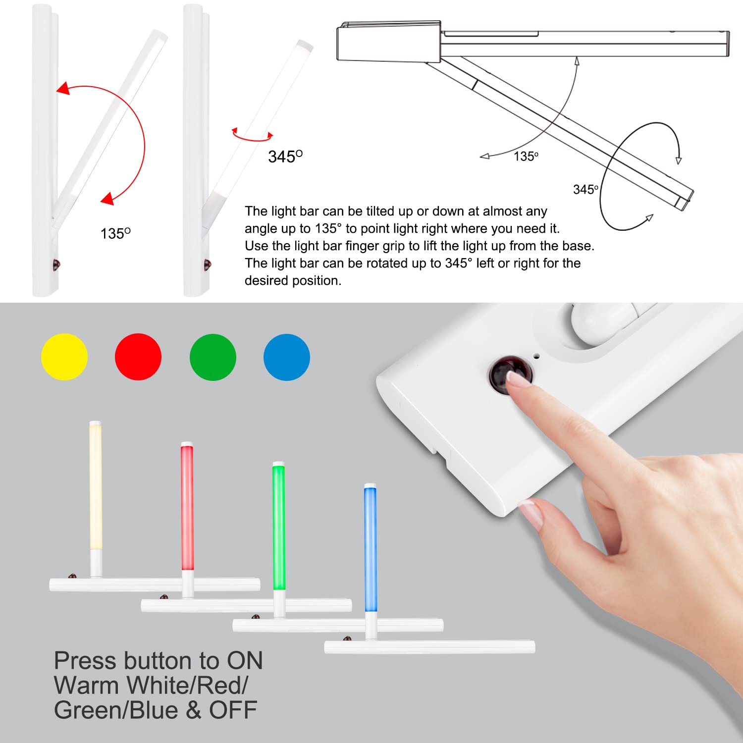 LUXSWAY Wardrobe Closet Light Bar Light 12 Colors Changing Cabinet Light,Closet Light with Hook, Cupboard Light, Under Counter Light Bar for Wardrobe 250LM