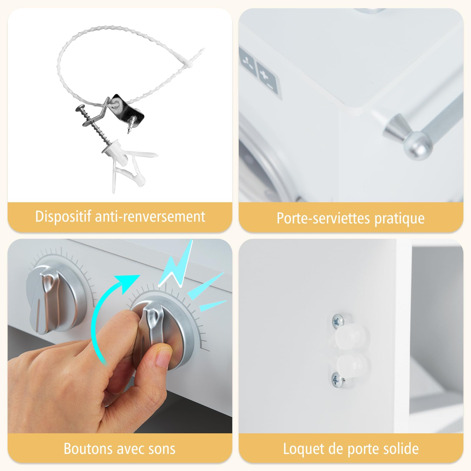 COSTWAY Cuisine Enfants avec 16 Accessoires & 3 Hauteur Réglable, Jeu de Cuisine avec Sons et Lumières, Machine à Glaçons & Téléphone, Jouet d'Imitation pour Tout-Petits de 3 Ans+ (Blanc)