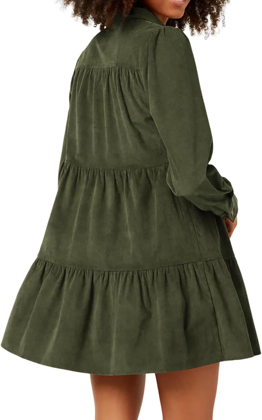 R.Vivimos Womens Fall Corduroy Dress 2026 Long Sleeve Button Down Tunic Mini Babydoll Dress with Pockets - Image 2