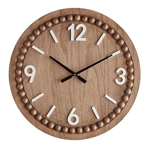 47Th & Main Contemporary Farmhouse Beaded Wood Round Decorative Wall Clock, 23.5" Diameter, Natural #TOP28