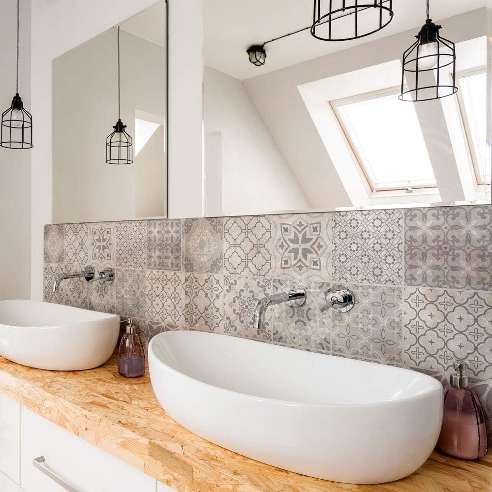 RE-COVERTILES - Adesivi per Piastrelle Bagno e Cucina 10 Pz 20x20 cm - PS00237 Decorazione murale in PVC Impermeabile mattonelle Mosaico Stile cementine Azulejos