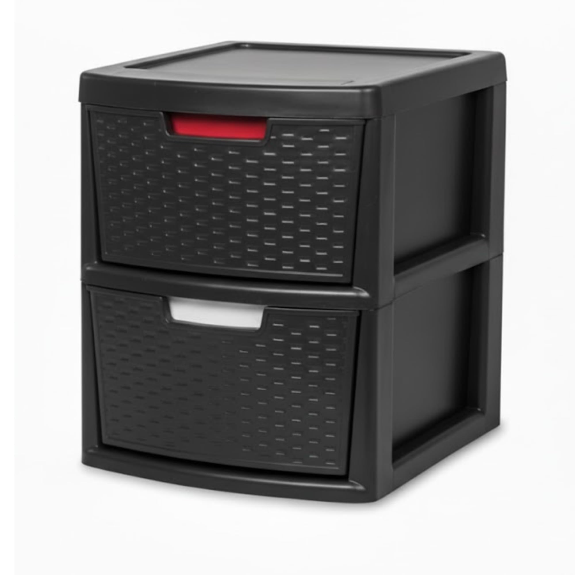 ALEEZ - Large Plastic Drawer Storage Unit - Rattan Effect 2 Drawer Cabinet - Multipurpose Storage Organiser - Office, Tabletop Desktop Drawer - Bedroom Chest Drawer Unit - (Black, 2 Drawer) โ image 1