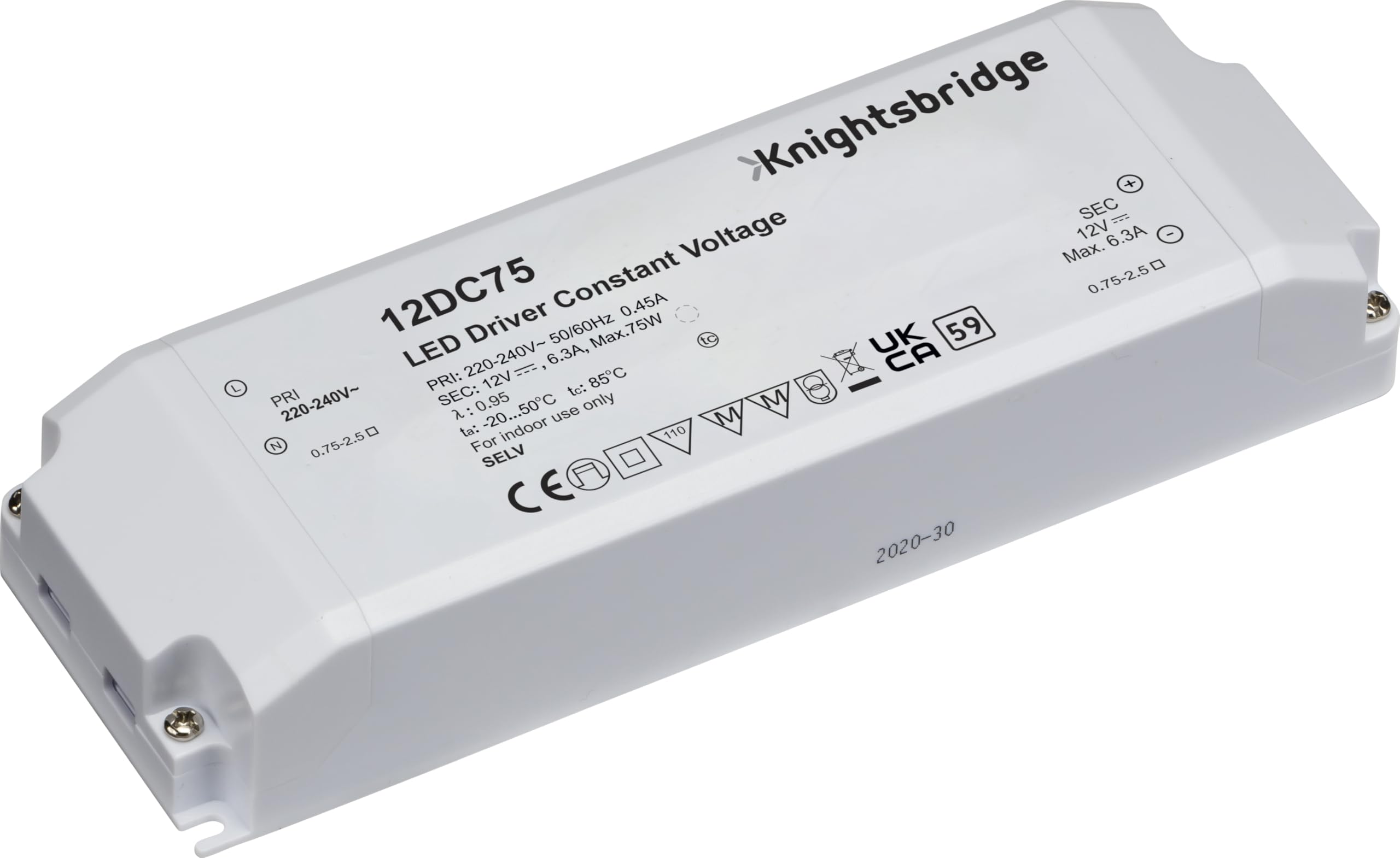 IP20 12V 75W DC LED Driver - Constant Voltage