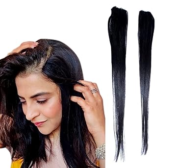 Ekan 2 Pcs Single Clip Human Hair Side Covers Up Extension/ Patch For Women And Girls (Natural Black Brown 14 Inch )