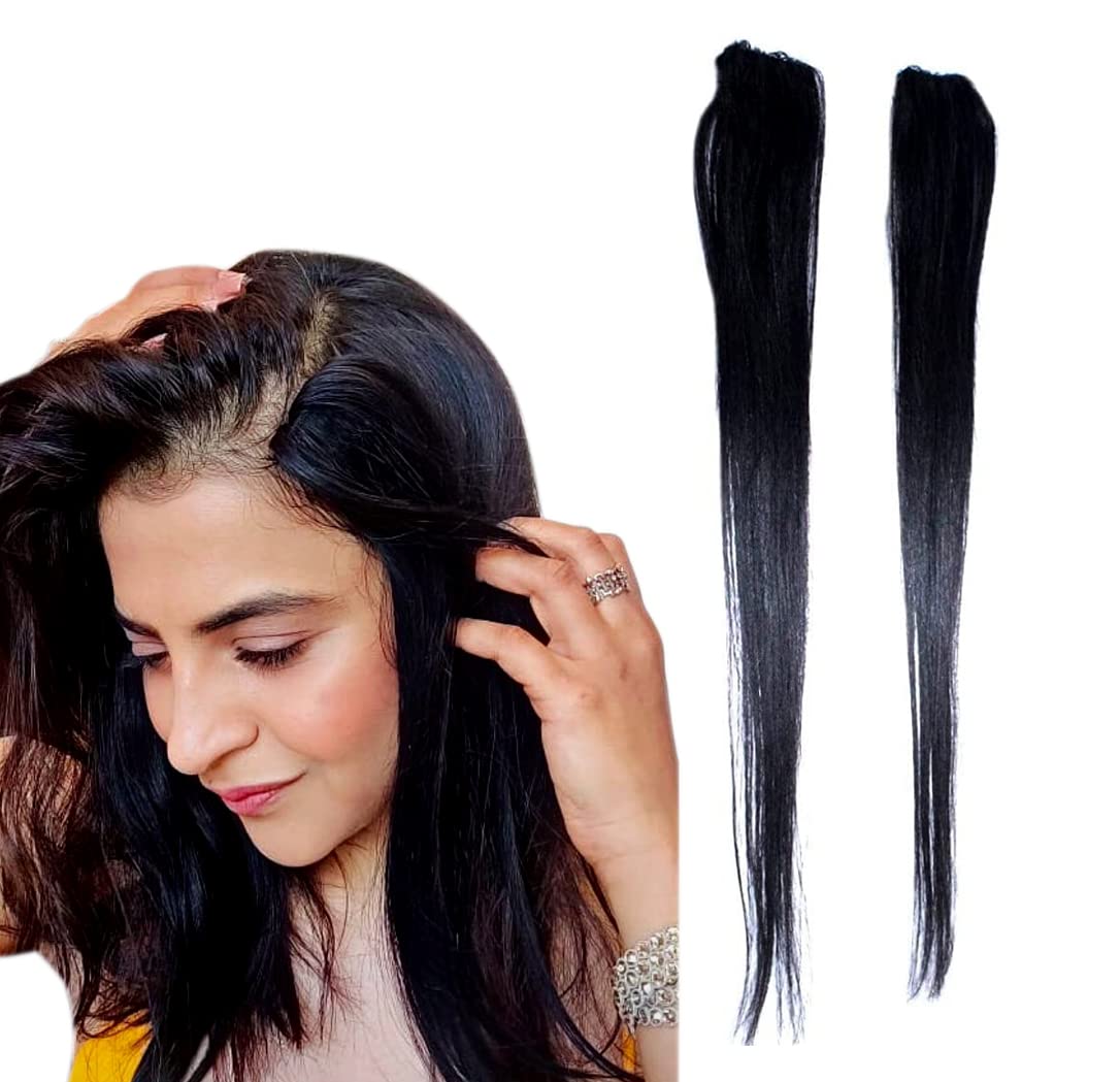 Ekan 14 inch Single Clip in Hair Extensions Straight Invisible Side Cover Human Hair Thinning Hair Adding Hair Volume Extension (Natural Black Brown Set Of 2 Pcs)