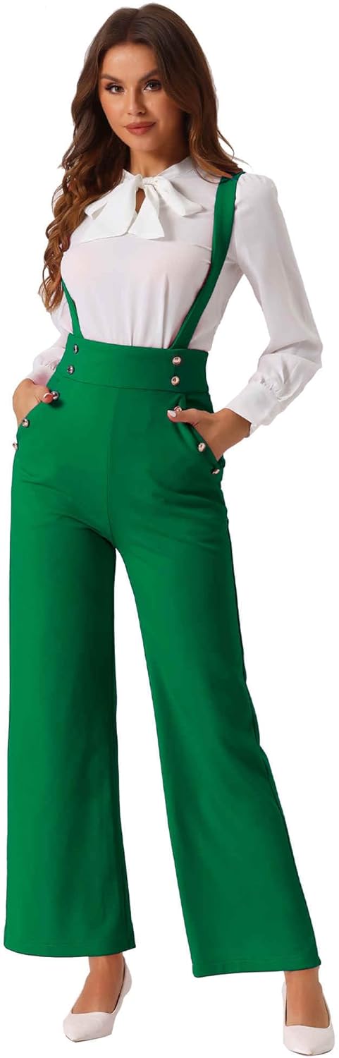 Allegra K Casual Office Jumpsuits for Women's Adjustable Straps Wide Leg Suspenders Pants Overall
