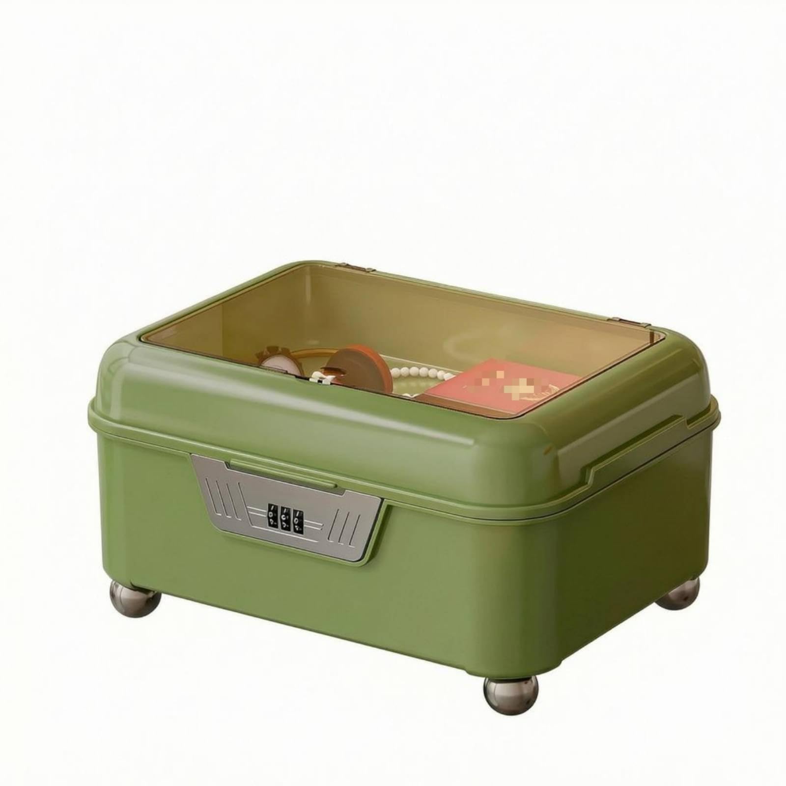 clear tinted lid jewelry lock box rectangular combination lock | box rounded corners lockbox small feet, green, s