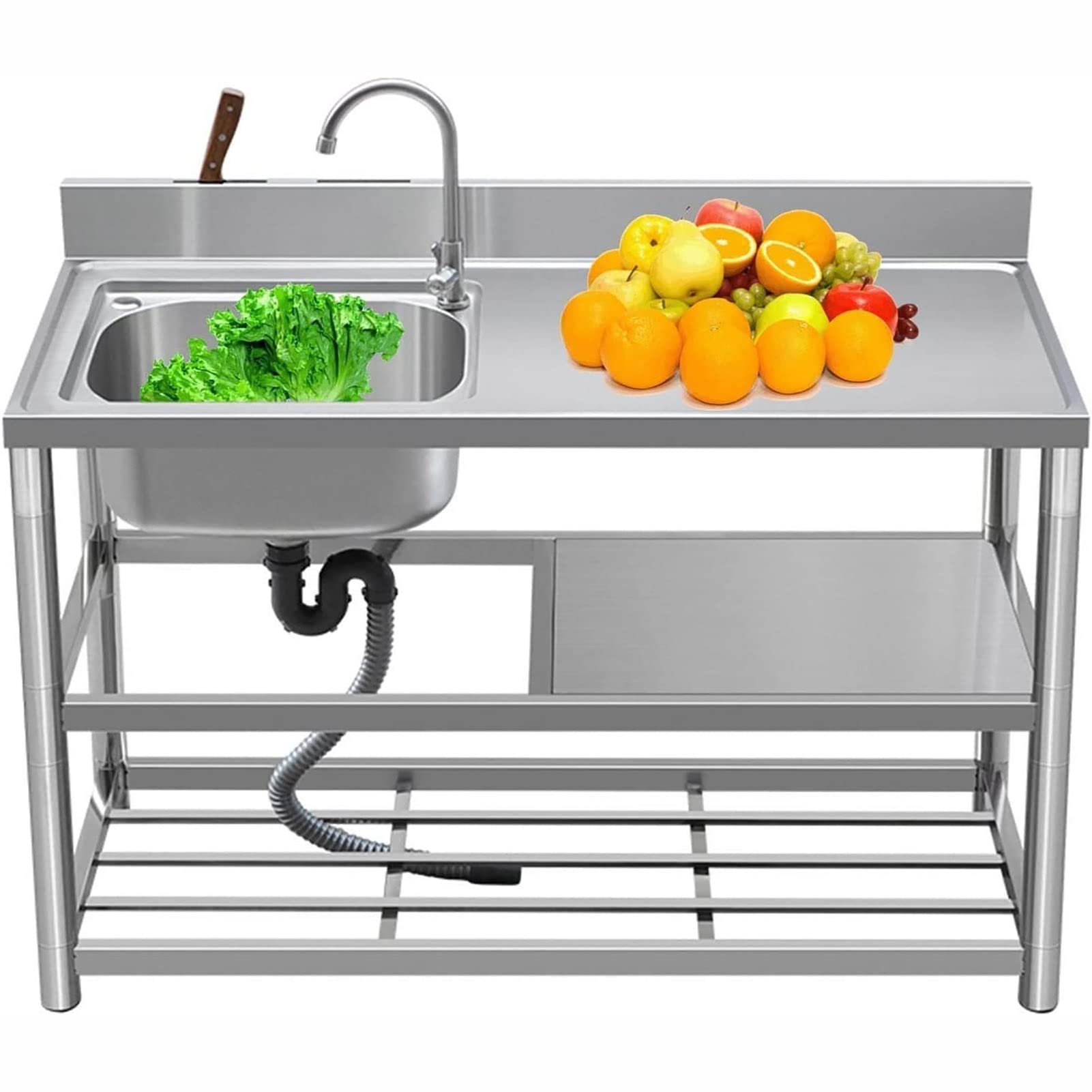 Fregadero de cocina comercial de acero inoxidable independiente de 120cm para exterior