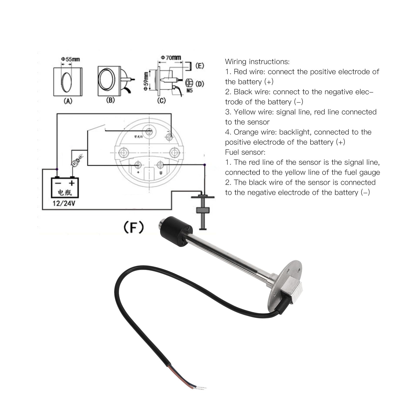YUYTE Set unità Sensore Carburante con Acciaio Inossidabile 316 da 52 Mm per un Monitoraggio Accurato su Barche, Auto e