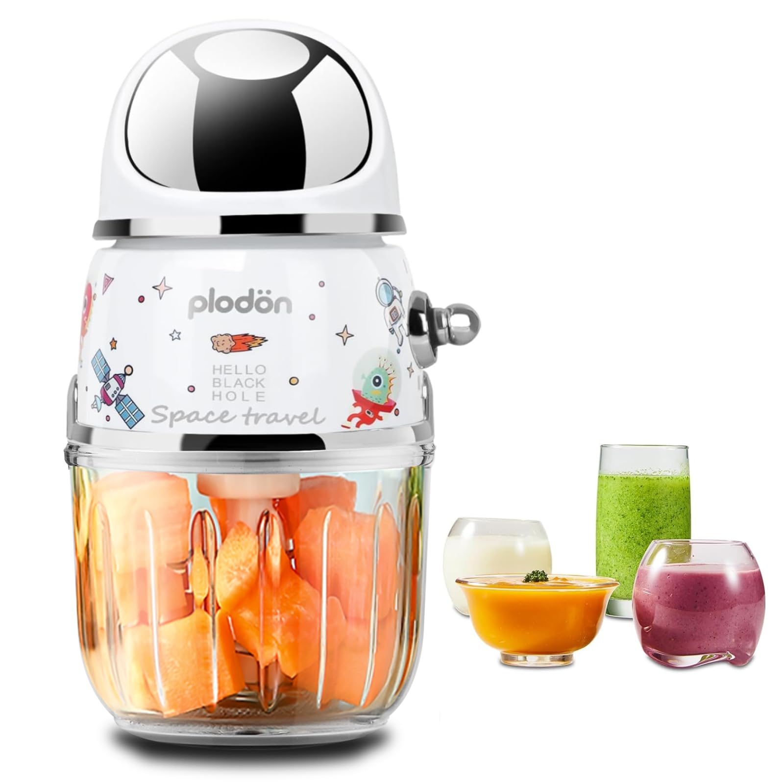 Mini robot de cuisine pour bébé mignon et petit robot de purée, hachoir à purée, bol en verre de 300 ml, bol en verre avec 8 lames électrique (blanc)