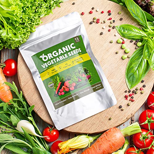 Organic Heirloom Vegetable Seeds Kit, 13 Varieties Packets|6000+ Seeds For Planting, Non-Gmo, Spinach, Broccoli, Tomato, Lettuce, Pumpkin, Carrot, Beet, Squash, Peas, Cucumber, Arugula And More #TOP5