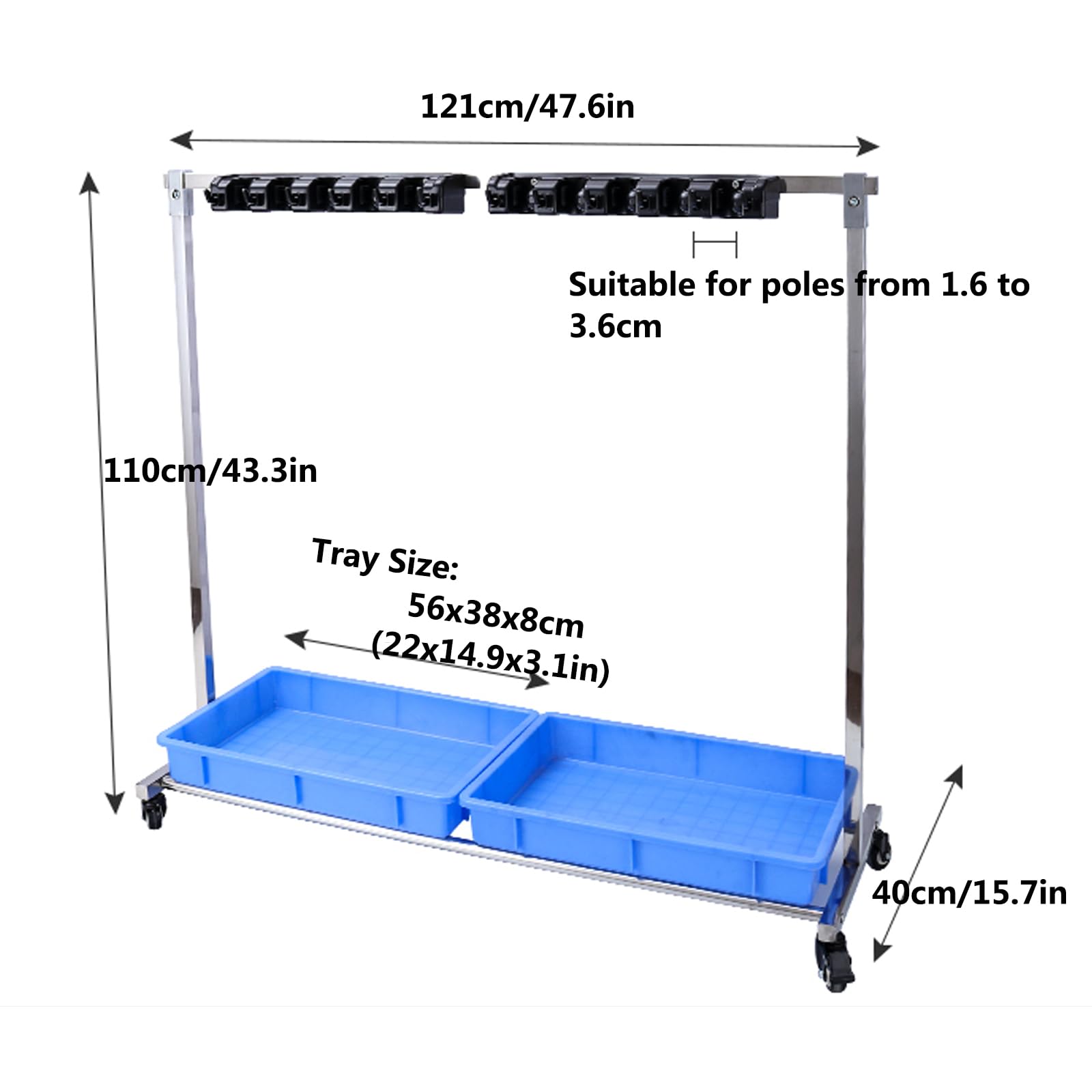 Reinigungswagen, Beweglicher Besen- Und Mopphalter, Bodenstehender Reinigungswerkzeug-Organizer, Hausmeisterwagen-20 Slots and 24 Hooks-121cm/