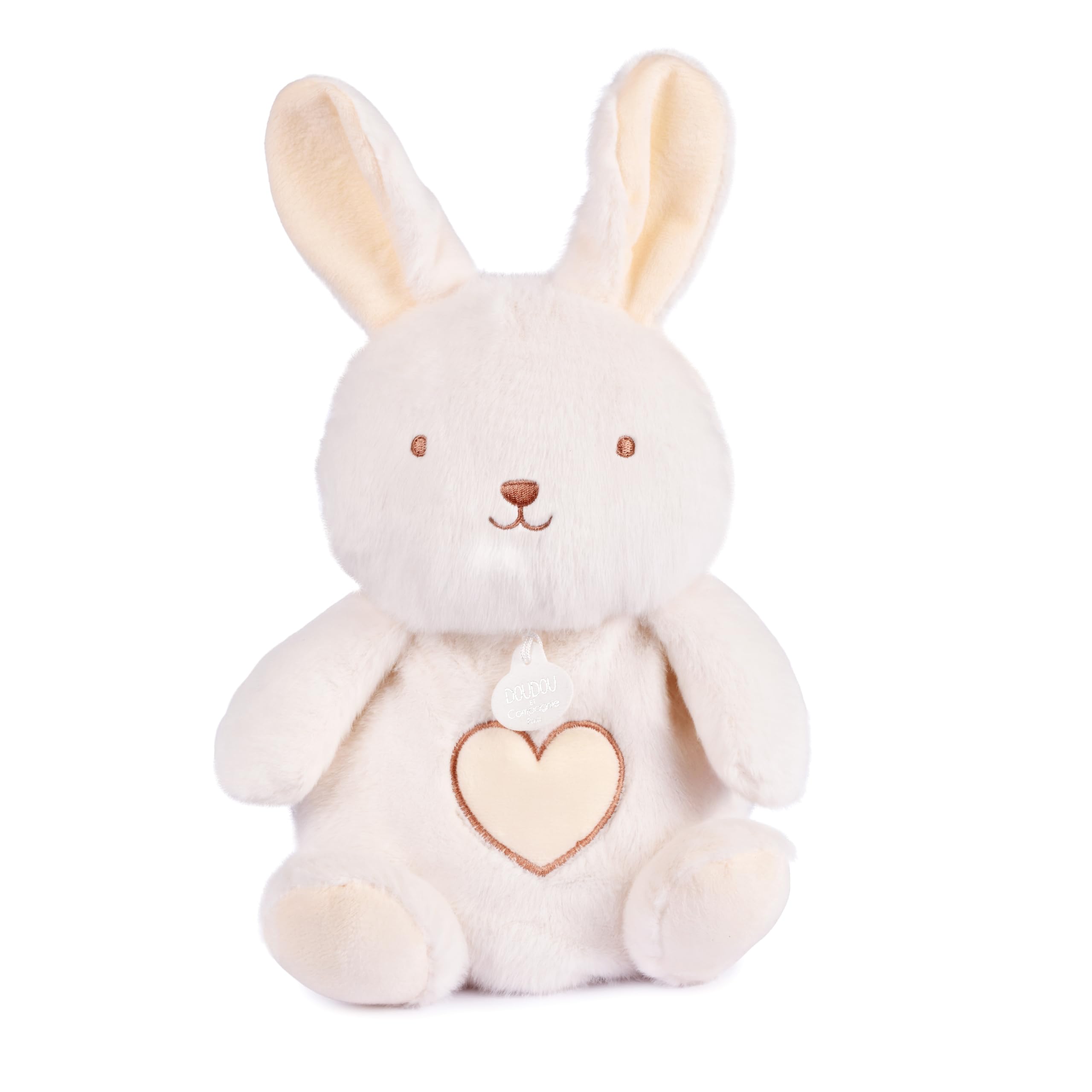 Doudou et Compagnie - Atmungsaktives Plüschtier Hase, 28 cm – Plüschtier mit Musik, Nachtlicht – beleuchtet mit Atmungsbewegung – Schlafhilfe für Babys – Geschenk zur Geburt Mädchen Jungen – DC4685