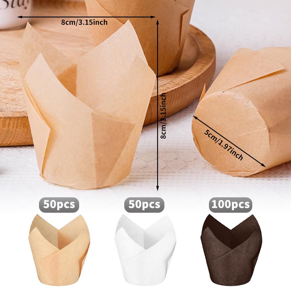 Baker's Signature 150 Pirottini Per Cupcake A Forma Di Tulipano | Carta Pergamena Resistente Al Grasso | Per Matrimoni, Feste E Decorazioni