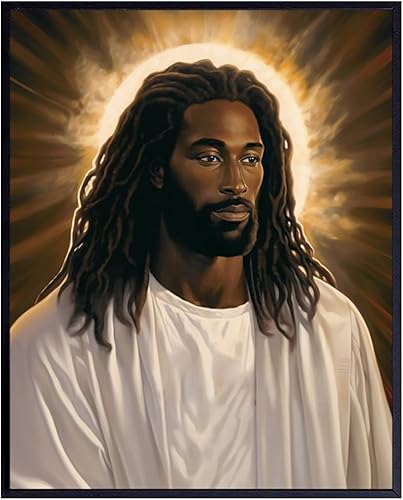 Jesus Wall Decor for Black Men - Christian Wall Art Jesus Poster for Women - Bible Verse Black Art Man cave Decor - masculine Religious Wall Art -