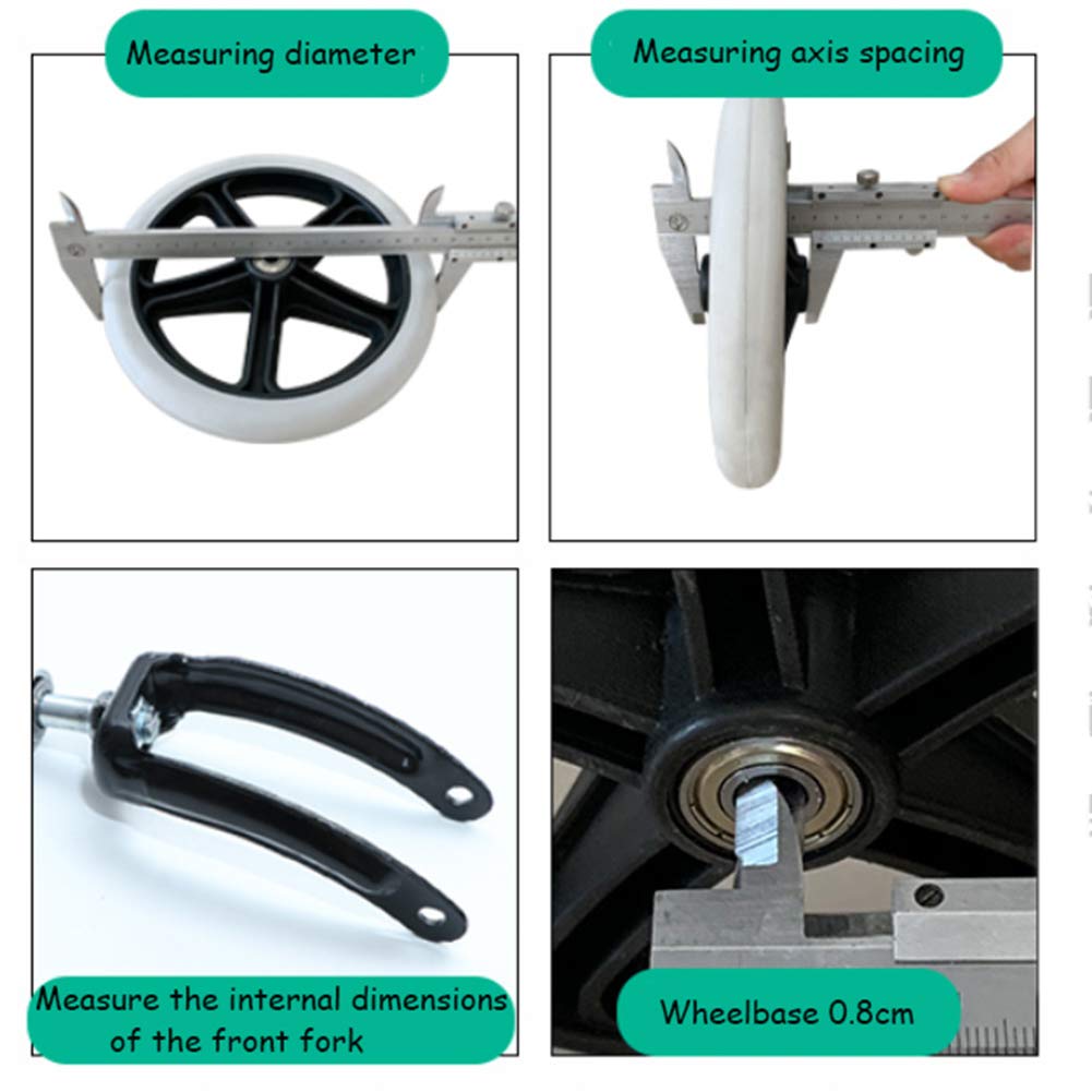 1 Paar Rollstuhlräder Vordere kleine Räder Verschleißfester Vollreifen 20 cm (8 Zoll),Für den Ersatz von Rollstuhl Gehhilfe Grau