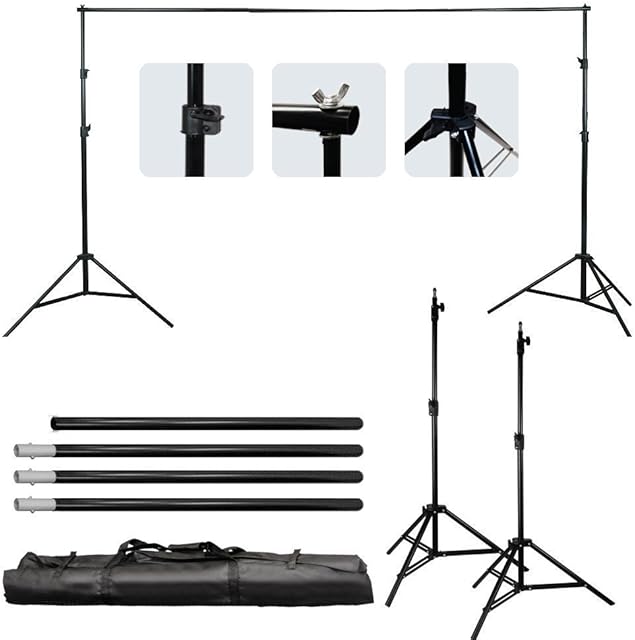 Bonnlo 2x3m/6.5x9.8ft Backdrop Support Stand with Carry Bag Adjustable Background Support Kit for Photography Studio, Birthday or Parties