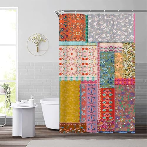 Lofaris Boho Patchwork Shower Curtains For Bathroom Bohemian Style Stitching Colorful Floral Vintage Retro Shower Curtains Bathtubs Waterproof Fabric Curtain Set Decor With 6 Hooks 36X72 Inches #TOP3