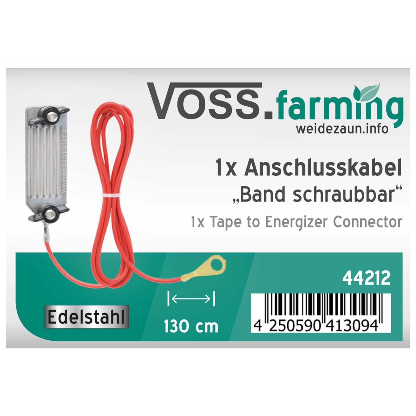 VOSS.farming Cavo di allacciamento, connessione di Nastri da Recinzione elettrica, Lunghezza 130 cm, con connettore in Acciaio Inox