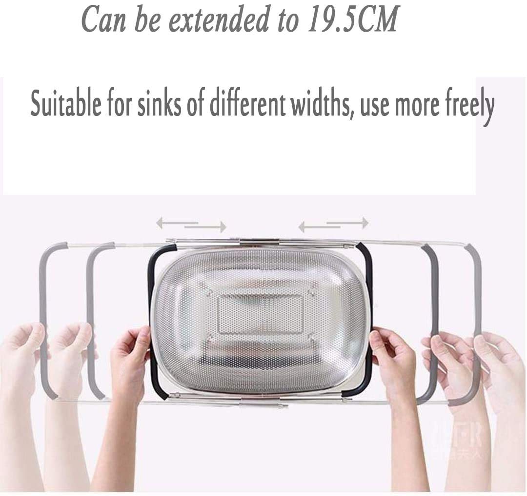 D L D - Colino ovale in acciaio inox di alta qualità con cestello a rete fine da 5,8 litri e manici in gomma espandibili, per scolare, filtrare e sciacquare frutta e verdura (modello The New)