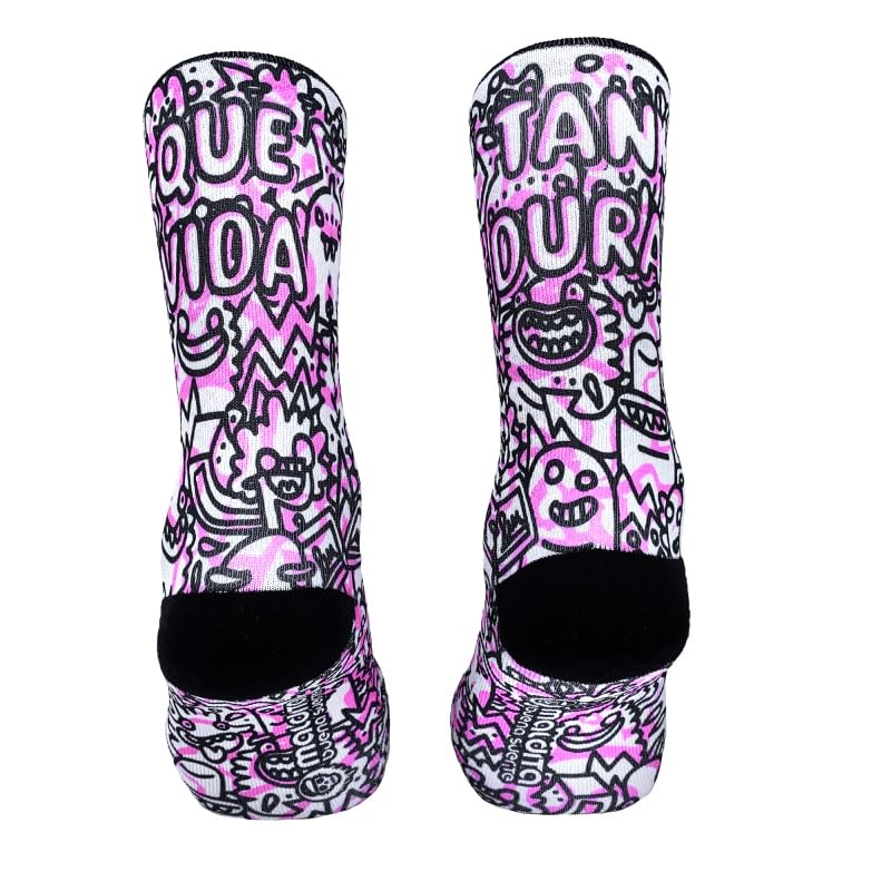 Maldita Buena Suerte CALCETINES MBS QUE VIDA TAN DURA de deporte para hombre y mujer. Calcetines de Ciclismo, Running, Trail, Skate, Crossfit (Rosa, 34-36)