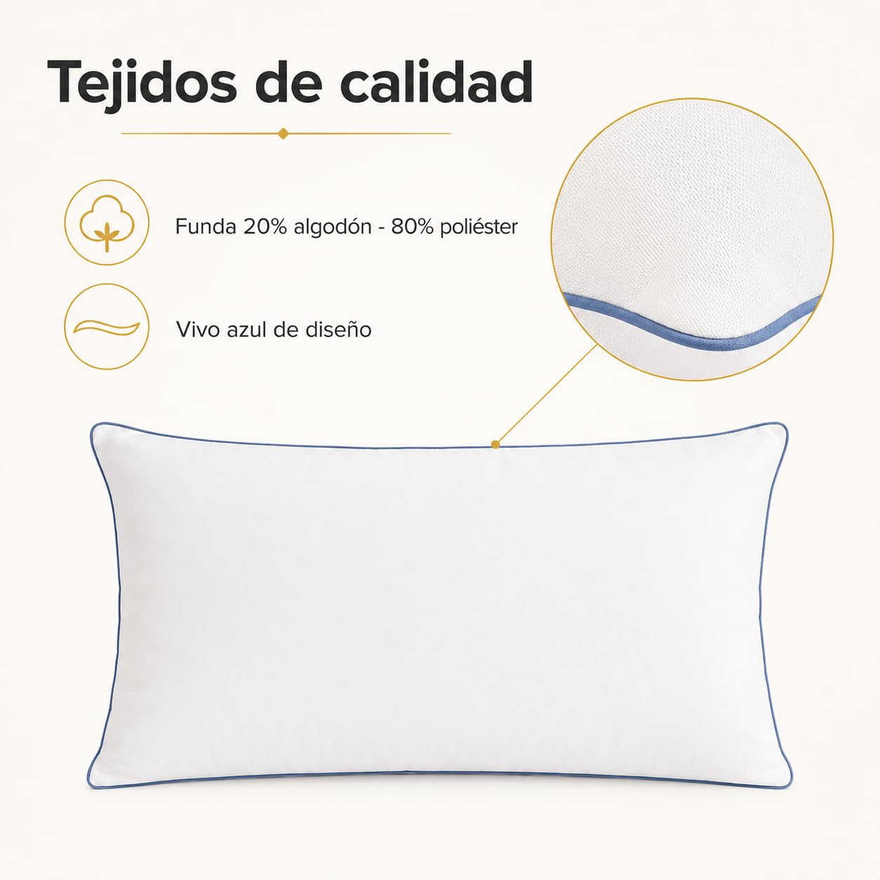 Moshy Almohada Palma de Plumón Natural, 96% Duvet Premium Europeo, Firmeza Blanda, Altura Baja (150 cm)
