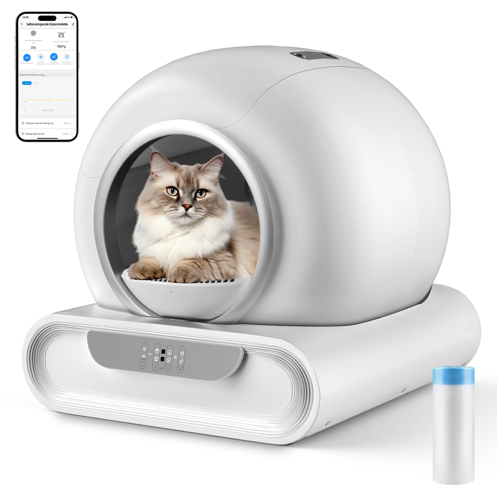 Inodoro autolimpiable para Gatos, sin Gatos atascados, 10 sensores, Control de aplicación, desodorización iónica, contenedor de Basura de 9 litros, Caja de Basura autolimpiable