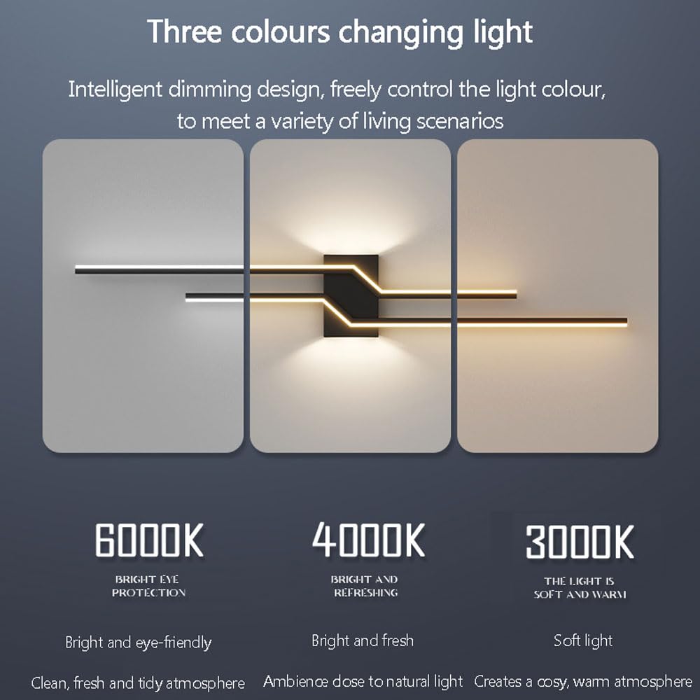 Lámpara De Pared Led Moderna, Iluminación De Aplique De Pared Led Interior Negra Regulable, Lámparas De Tocador De Baño sobre Espejo para Sala De Estar, Pasillo, Dormitorio, Lámpara De Pared