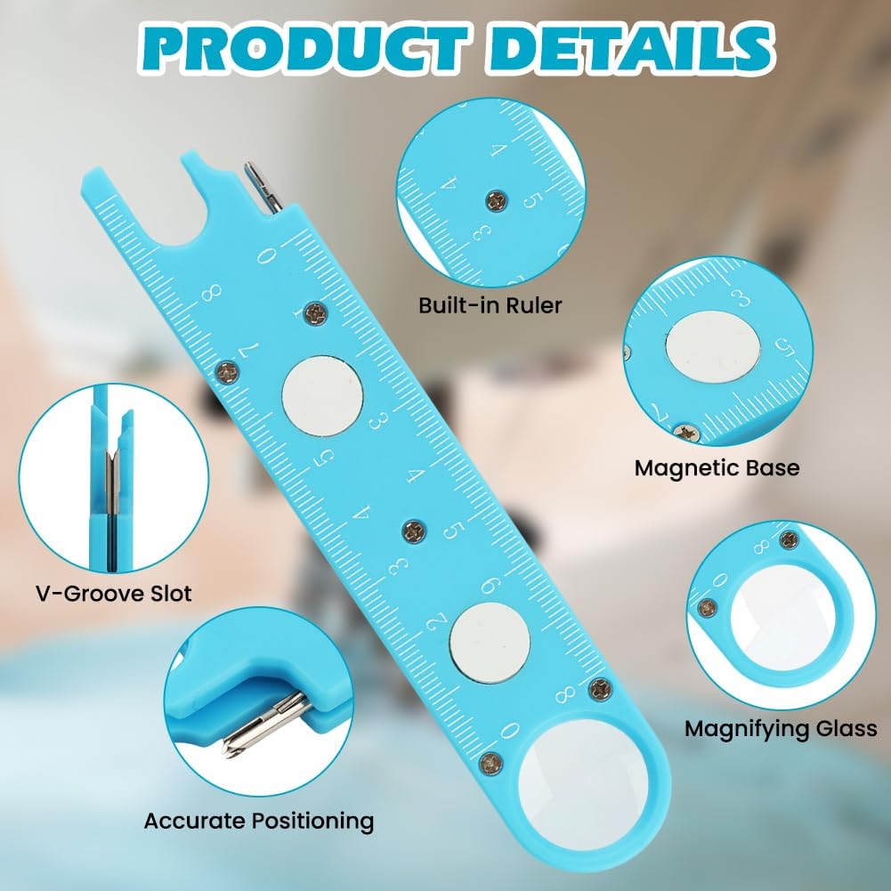 Sewing Machine Needle Threader with Magnifier, 3 in 1 Quick Threading Tool with Magnetic Mount & Integrated Ruler, Anti-Prick Stitch Insertion Kit with 2 Seam Rippers for Quilting