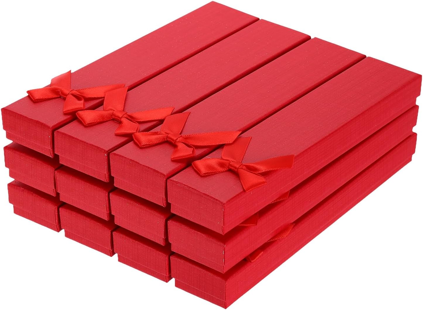 PATIKIL 8.3 x 1.5 x 0.9 Inch Jewelry Gift Box, 12 Pack Cardboard Paper Grid Rectangle Necklace Box with Foam Inserts Bowknot for Wedding Birthday Anniversary Proposal Festival, Red