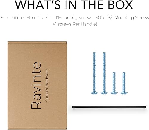 Miniatura 7 de Ravinte Paquete de 20 manijas cuadradas de gabinete de cocina de 18 pulgadas, color negro mate, tiradores de cajón negros, manijas de gabinete de