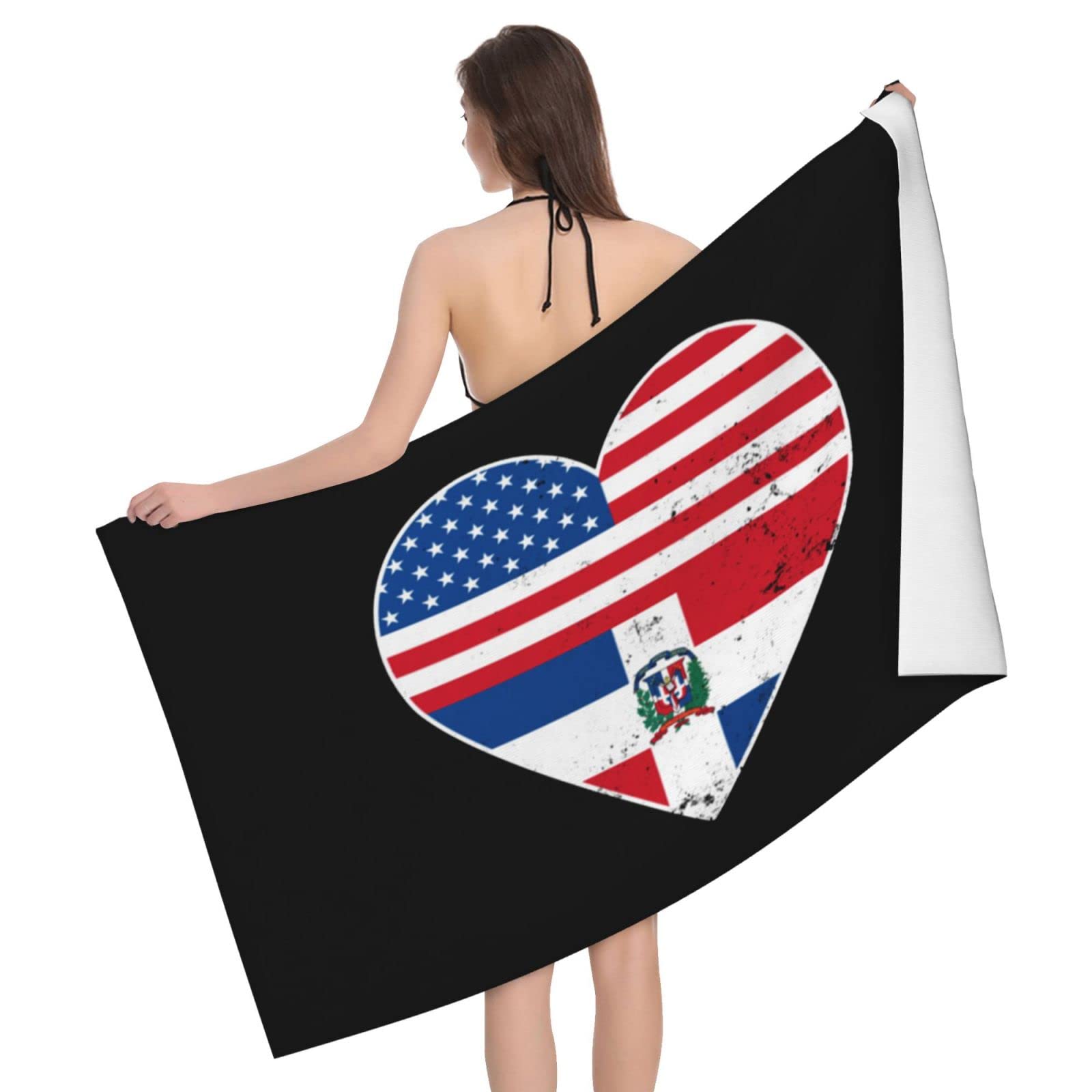 Lsjuee Dominican American Flag Bath Towel Absorb Water Quick Dry Bath Towel, for Beach, Swimming Pool, Camping