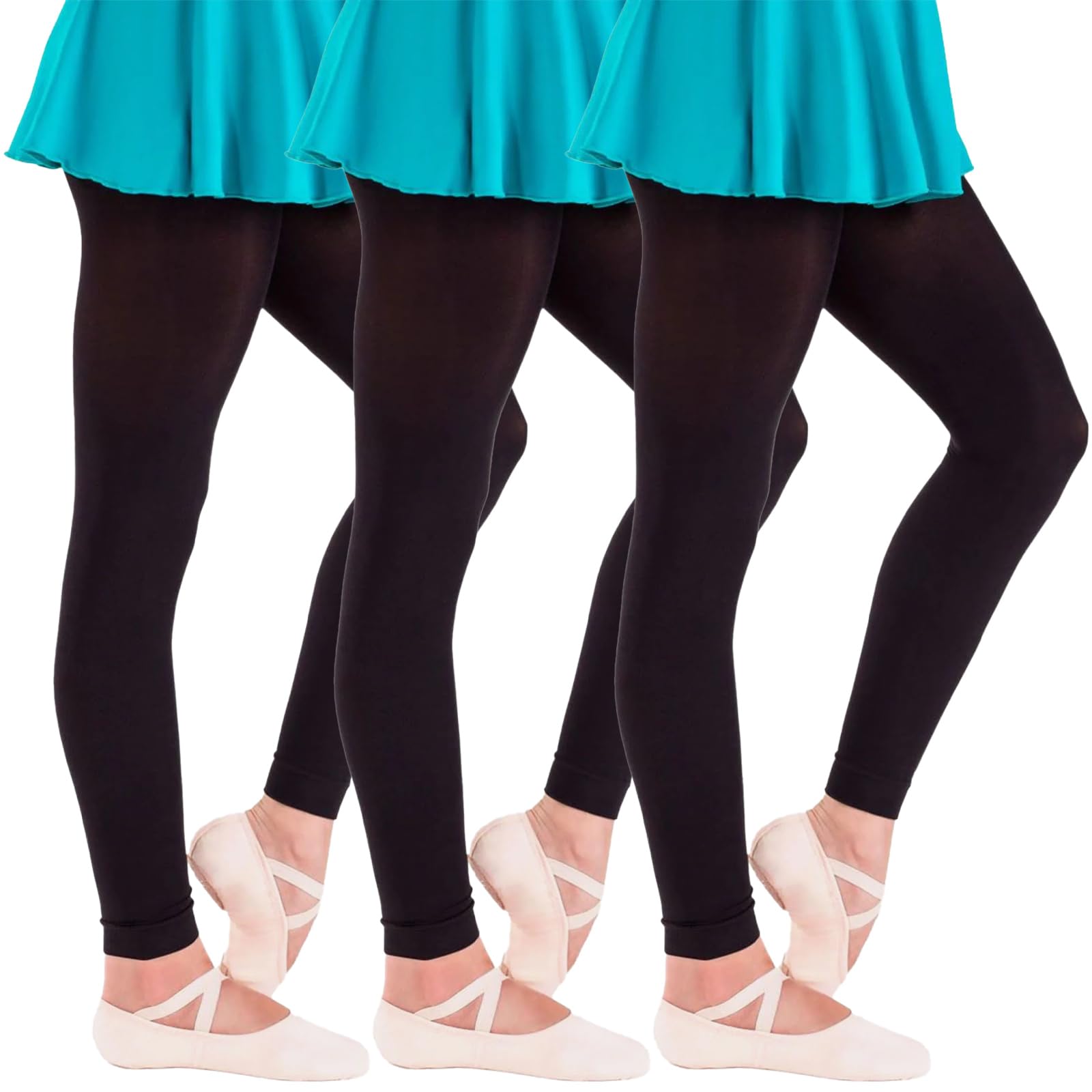 InfiniZer 3 Pairs 80D Footless Tights for Girls, Stretchy Opaque Soft Footless Dance Tights Pantyhose for Daily Ballet
