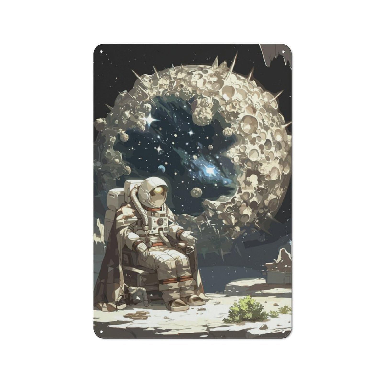 Junmoney Astronaut Statue Retro Vintage Metal Sign 30X20cm, Small Space Decor For Hallway, Home Bar, Garage Or Study