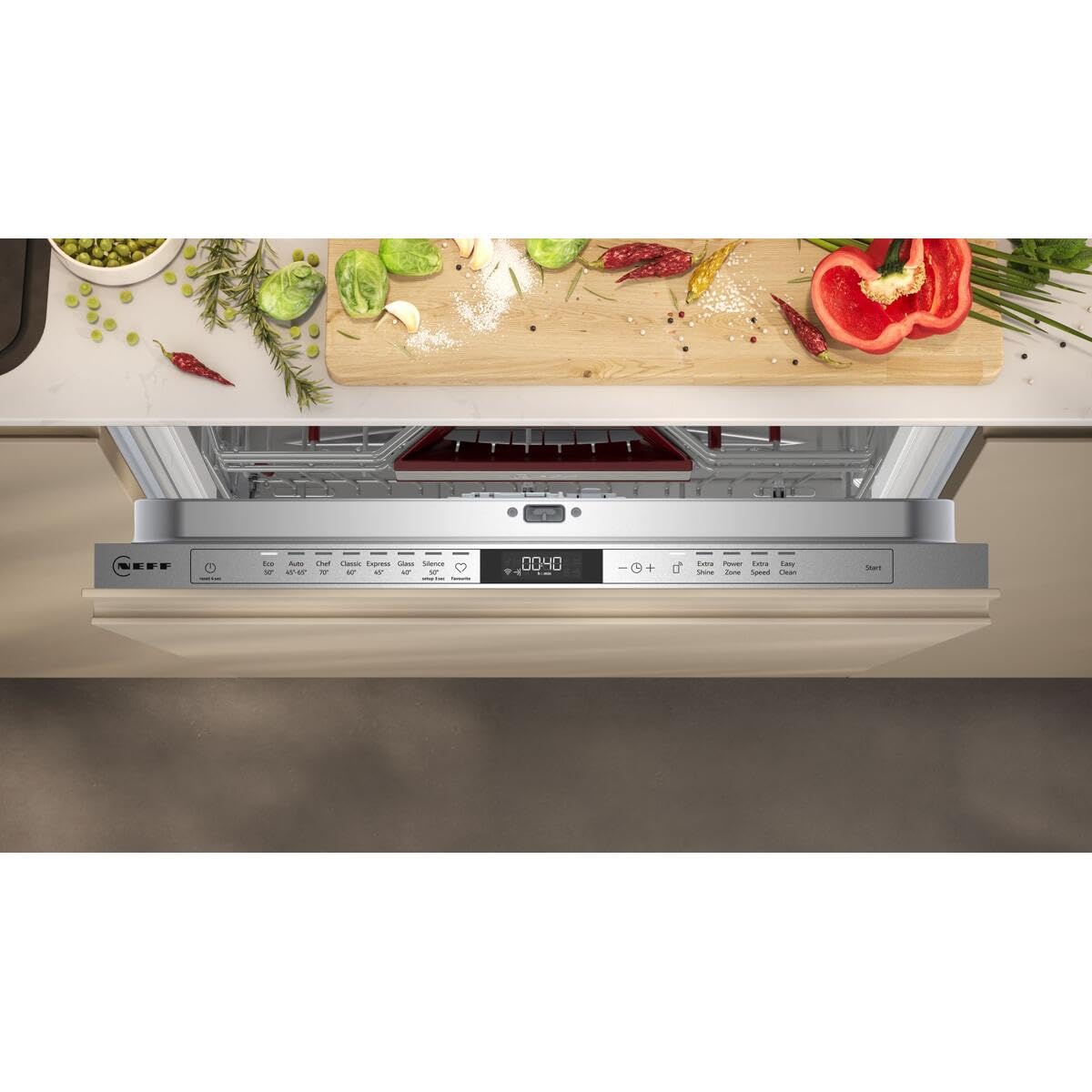 Neff S257ZCX01E, N 70, lavastoviglie Smarter XXL, 60 cm, cassetto portaposate, prodotto in Germania, essiccazione zeolite, estremamente silenziosa, cestello superiore regolabile in altezza, forte