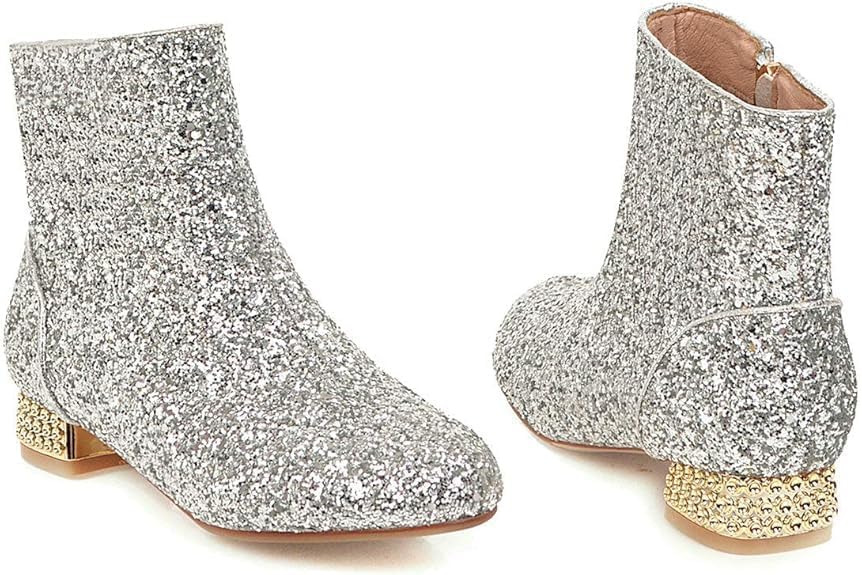 MAVMAX Sequin Low Heeled Ankle Boots Women Sparkly Glitter Block Heel Booties - Image 5