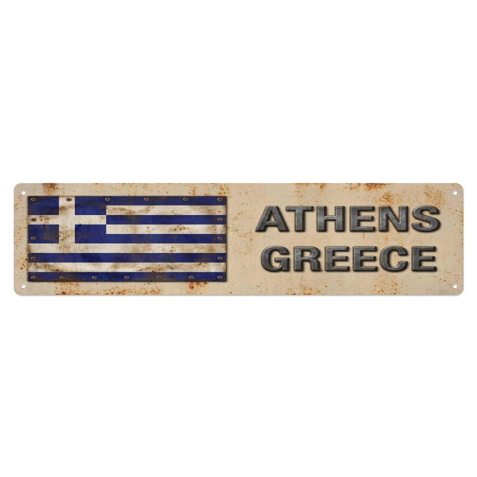 Metal Tin Sign Vintage Athens Greece Flag Decor Rustic Travel