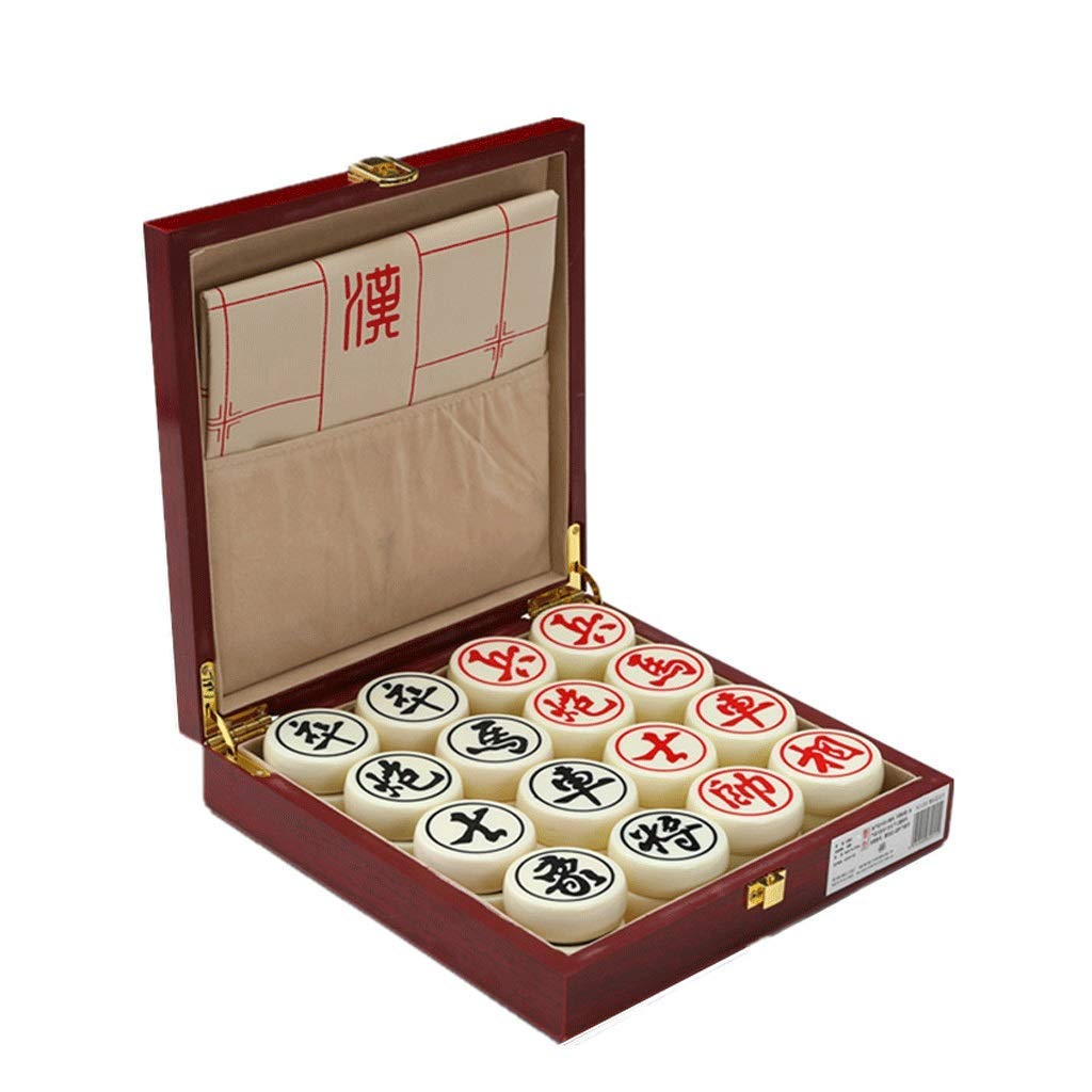 MRKU Schachspiel aus Holz, Schachbox, Schachbrett aus Leder, Schach aus Eiche, für Erwachsene, zu Hause, unterwegs, tragbar