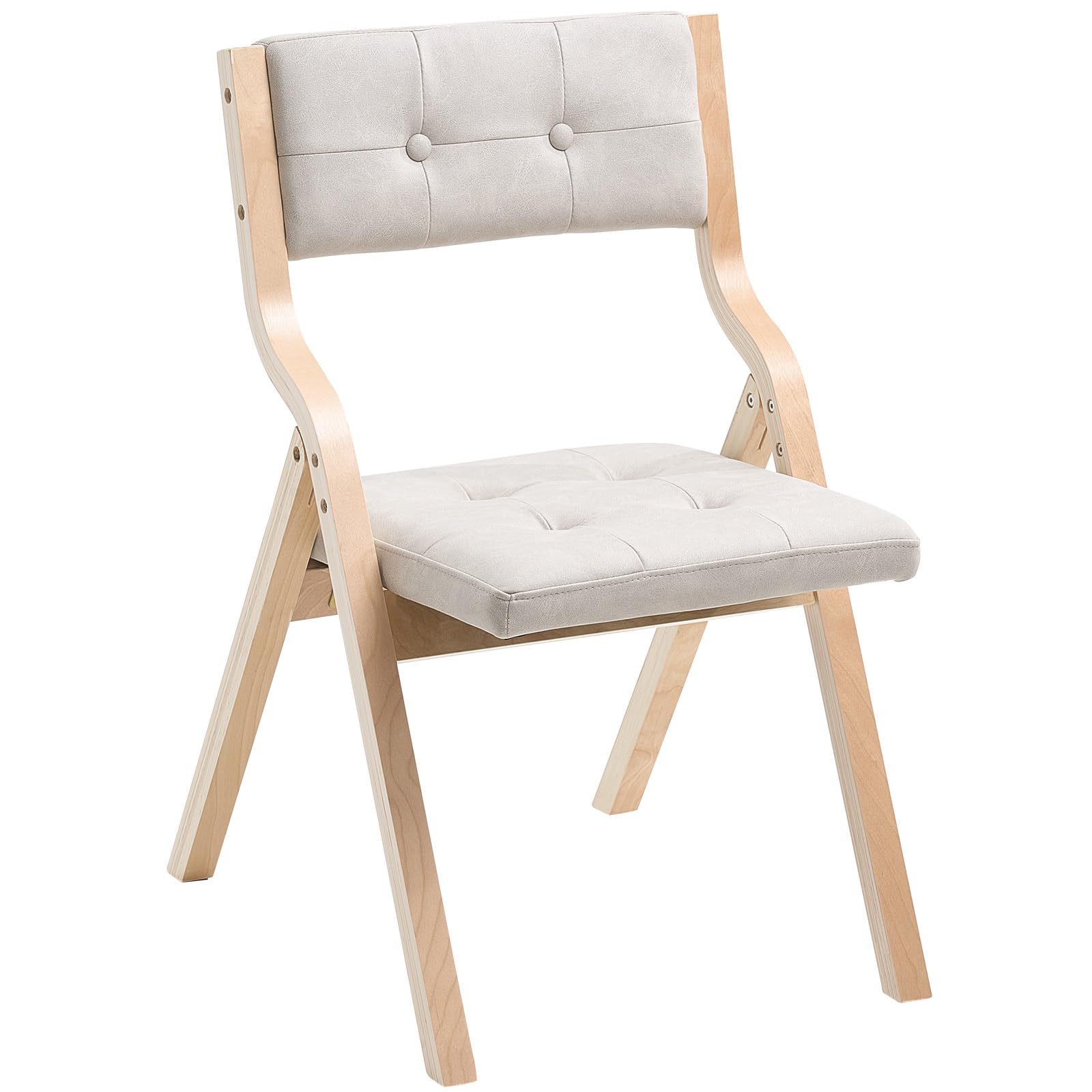 VEVOR Klappstuhl Gartenstuhl mit gepolstertem Kissen & Holzrahmen 2 STK. moderner Esszimmerstuhl für Küche Büro Party, Küchenstuhl bis 180 kg belastbar (pro) faltbar Beige + weiß platzsparend