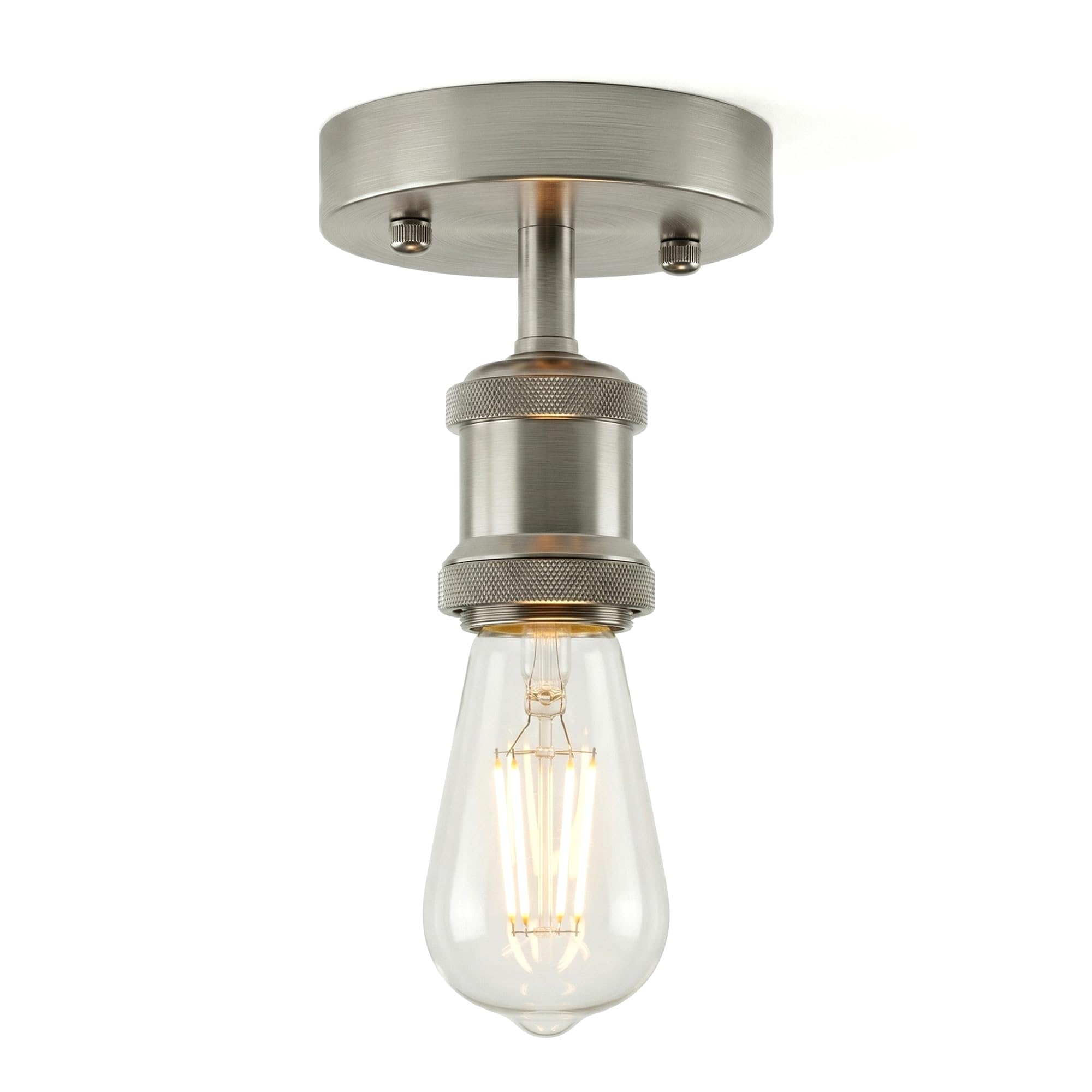 DC VOLTAGE Retro Flush Mount Ceiling Light E27 Lamp Holder Fully Earth Satin Nickel Pendant Light Fitting for Living Room Dining Room Hallway Bedroom