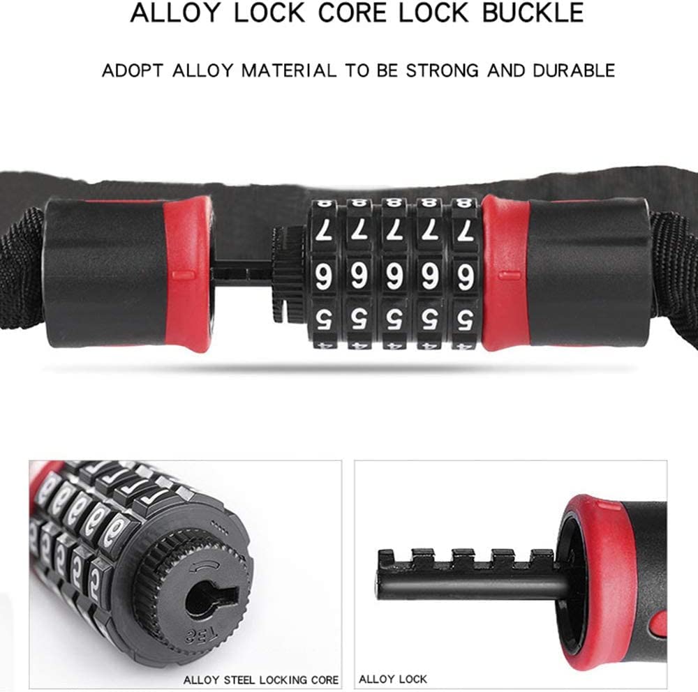 Catena per Bicicletta Antifurto, Lucchetto Bici Lucchetto a catena for bici, combinazione ripristinabile a 5 cifre 3,9 ft Lucchetti for cavo for catena for bicicletta for moto Lucchetto for bici senza