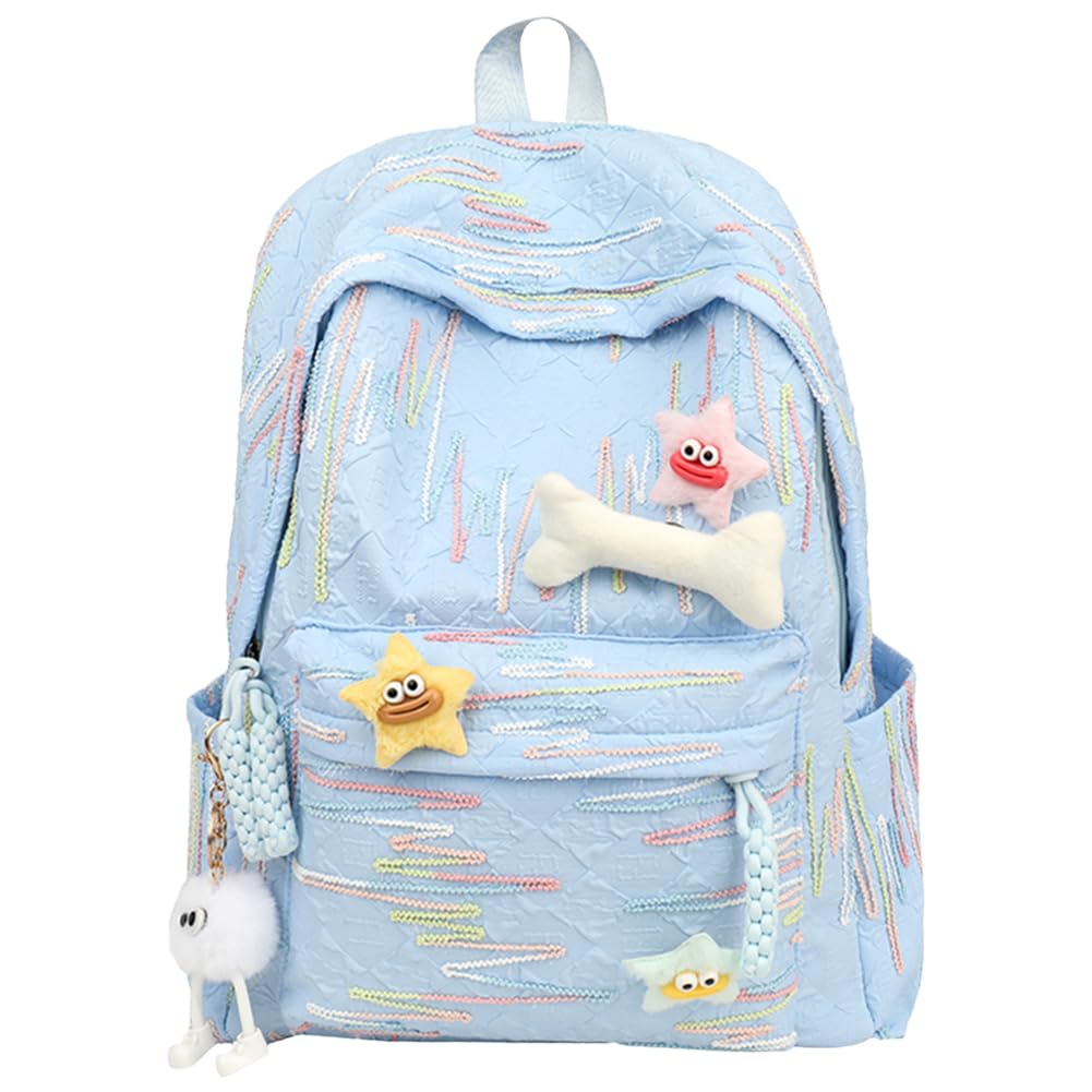 Avzyardy Women's Blue Kawaii Backpack Cute School Bags For Teens Girls, Lagre Capacity Backpack For School, Aesthetic Backpack School Bookbag With Cute Accessories Cute Kawaii College Backpacks